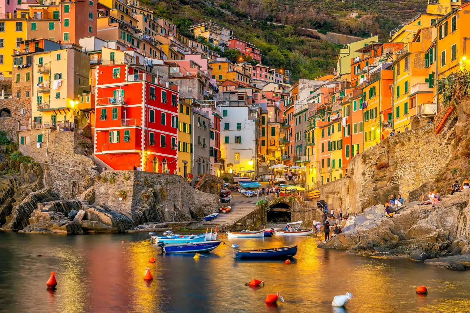 Riomaggiore Colorful Cityscape Mountains Mediterranean Sea Cinque Terre Italy Europe